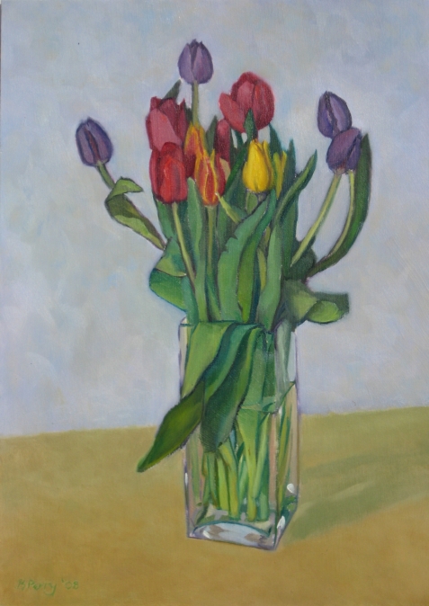 Tulips in Rectangular Vase
